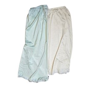 Vintage St. Michael Half Slips – Cream & Mint Green Lace Hem Made in Canada Sz M